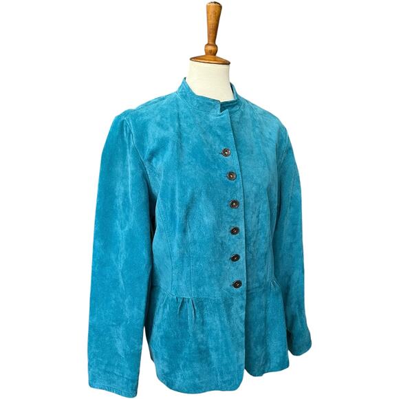 Vintage 90s Y2K NorthStyle Blue Suede Leather Jacket Indie Boho Size XL - Picture 4 of 7